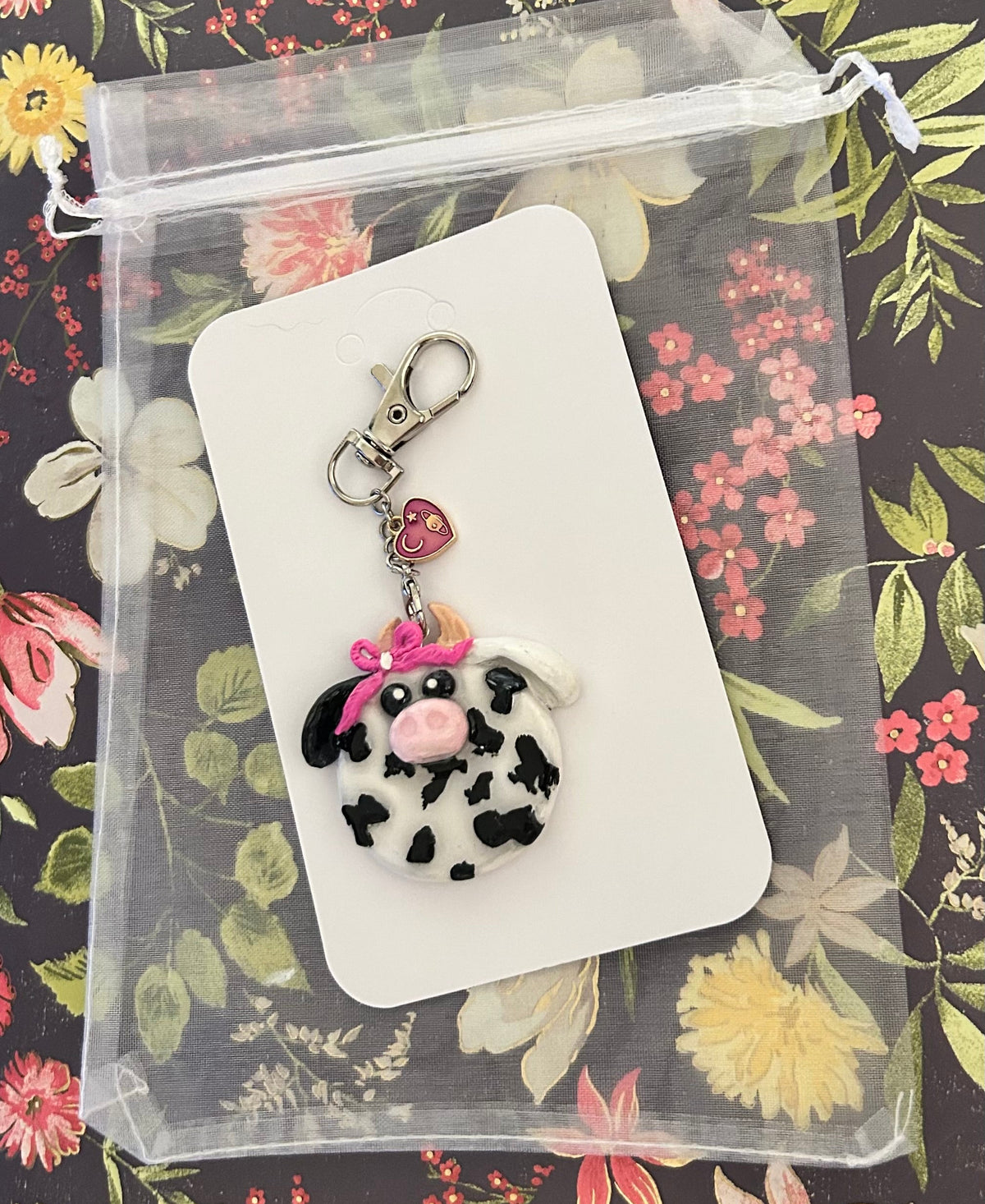 Pink Bow Cow Keychain/Purse Charm